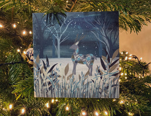 Hert in de sneeuw postkaart